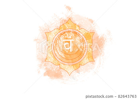 Second chakra of Swadhisthana, Sacral chakra logo template in watercolor style. Orange symbol mandala for meditation, yoga. Vector isolated on white background  82643763