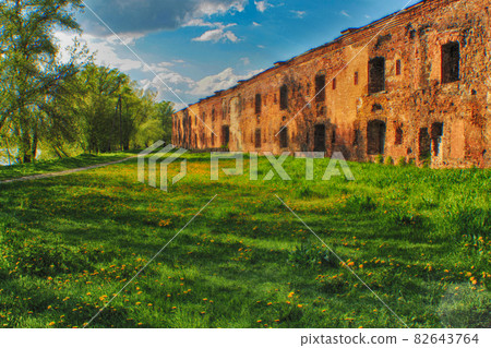 Destroyed brick wall in the Brest Fortress on a sunny spring day 82643764