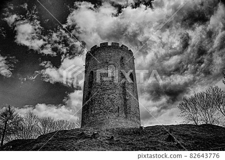 Kamenets tower in black and white style with cloudy sky on background 82643776