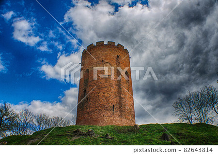 Kamenets tower in black and white style with cloudy sky on background 82643814