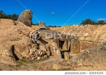 Dolmen of Lacara, funeral chamber near La Nava de Santiago, Extremadura. Spain 82644205