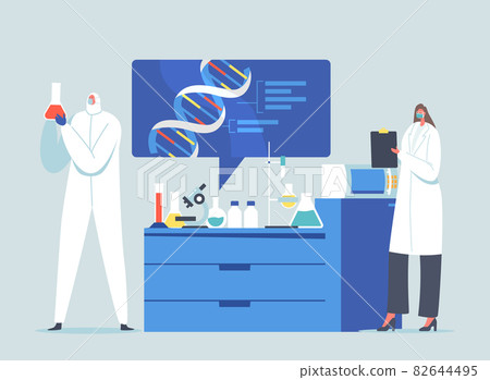 Scientists Characters Research Work in Scientific Laboratory. Medicine Technology, Genetic Testing. Geneticists with Dna Scientists Characters Research Work in Scientific Laboratory. Medicine Technology, Genetic Testing. Geneticists with Dna 82644495