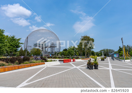 Montreal, Quebec, Canada - August 3 2021 : Montreal Biosphere in summer. Jean-Drapeau park, Saint Helens Island. A museum dedicated to the environment. Montreal, Quebec, Canada - August 3 2021 : Montreal Biosphere in summer. Jean-Drapeau park, Saint Helens Island. A museum dedicated to the environment. 82645920