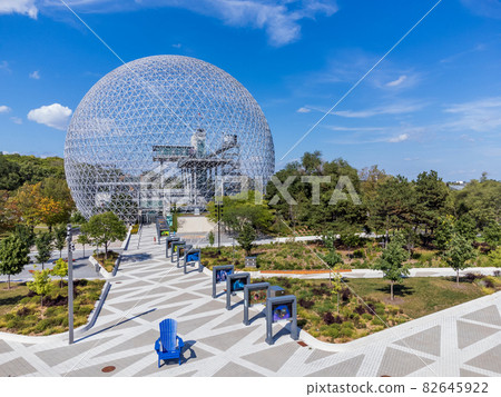 Montreal, Quebec, Canada - August 30 2021 : Montreal Biosphere in summer. Jean-Drapeau park, Saint Helens Island. A museum dedicated to the environment. Montreal, Quebec, Canada - August 30 2021 : Montreal Biosphere in summer. Jean-Drapeau park, Saint Helens Island. A museum dedicated to the environment. 82645922