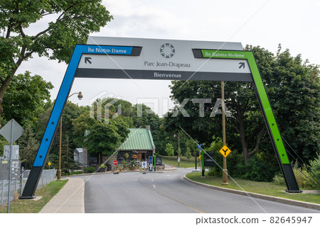 Montreal, Quebec, Canada - August 3 2021 : Gate of the Jean-Drapeau park. Montreal, Quebec, Canada - August 3 2021 : Gate of the Jean-Drapeau park. 82645947