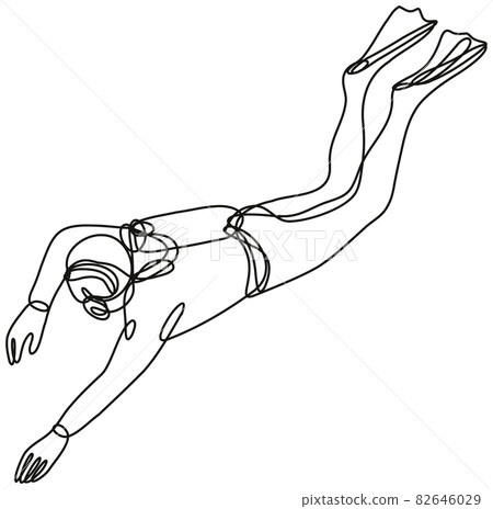 Scuba Diver Diving Down Continuous Line Drawing 82646029