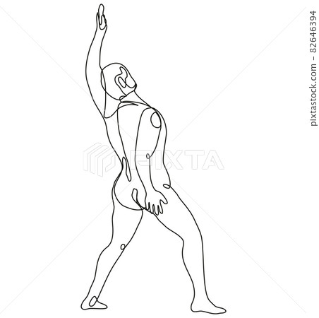 Nude Male Human Figure Raising Hand Up Viewed from Rear Continuous Line Drawing 82646394