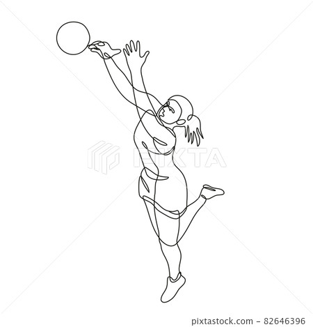 Netball Player Rebounding and Catching the Ball Continuous Line Drawing 82646396