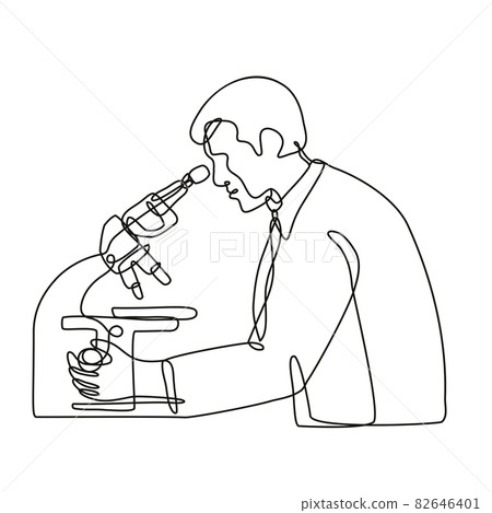 Microbiologist Studying a Virus with a Microscope Continuous Line Drawing 82646401