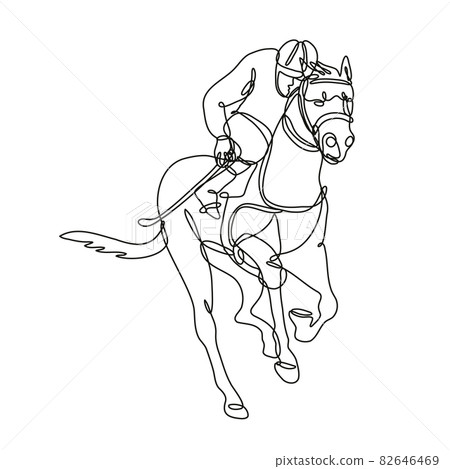 Jockey and Horse Racing Front View Inside Circle Continuous Line Drawing 82646469