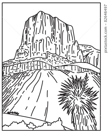 Guadalupe Mountains National Park in West Texas USA Mono Line Poster Art 82646497