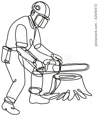 Arborist or Tree Surgeon with Chainsaw Continuous Line Drawing Arborist or Tree Surgeon with Chainsaw Continuous Line Drawing 82646572