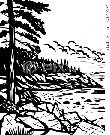 Acadia National Park on Mount Desert Island Maine USA WPA Black and White Art 82646574
