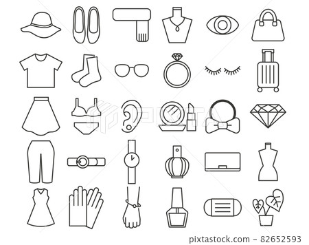 Fashion icon set line drawing 82652593