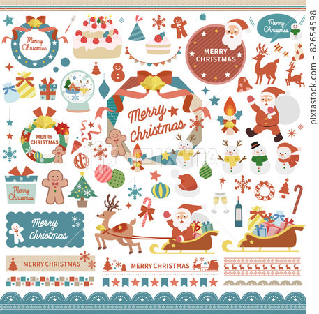 可愛的聖誕零件插圖素材套裝/帶字母 82654598