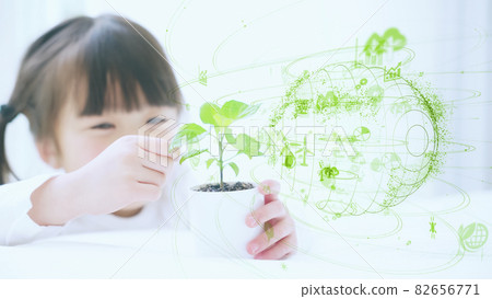 Girl looking at plants Environmental image Sustainable SDGs Girl looking at plants Environmental image Sustainable SDGs 82656771