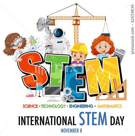 International STEM Day banner with kids cartoon character International STEM Day banner with kids cartoon character 82659636