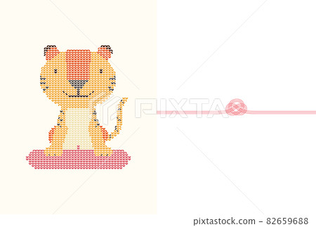 New Year's card with illustration of Mizuhiki and tiger pattern knitting style New Year's card with illustration of Mizuhiki and tiger pattern knitting style 82659688