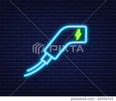 Electric vehicle charging station icon. Ev charge. Electric car. Neon icon. Vector illustration. Electric vehicle charging station icon. Ev charge. Electric car. Neon icon. Vector illustration. 82659743
