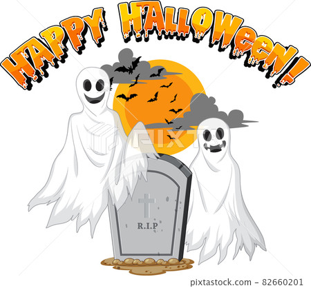 Halloween Ghosts with Headstone on white background 82660201