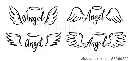 Angel wing with halo and angel lettering text Angel wing with halo and angel lettering text 82660293