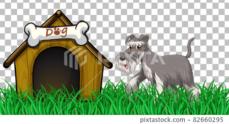 Cute dog with dog house on transparent background Cute dog with dog house on transparent background 82660295
