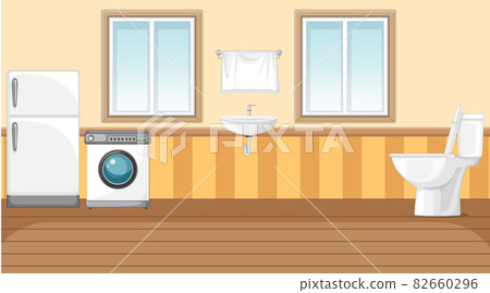 Scene with washing machine and refrigerator in the toilet Scene with washing machine and refrigerator in the toilet 82660296