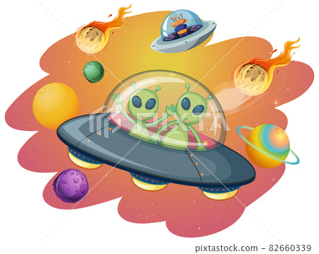 Alien in UFO on space scene - Stock Illustration [82660339] - PIXTA