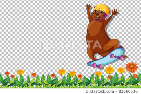 Beaver playing skateboard on transparent background 82660530