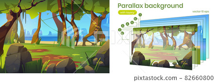 Parallax background with jungle forest and river 82660800