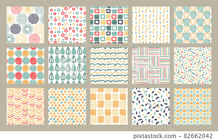 Hand-painted Scandinavian abstract object seamless pattern set 82662042
