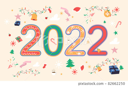 2022 happy new year with cute Christmas elements. Vector illustration 2022 happy new year with cute Christmas elements. Vector illustration 82662250