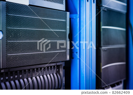 cluster of data storage SSD hard drives inside server rack 82662409