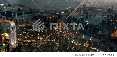 Panorama sunset view to Dubai skyscrapers, UAE 82662633