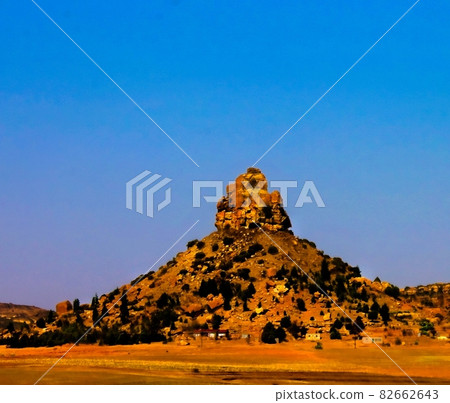 Aerial view to basotho holy mountain, symbol of Lesotho near Mas Aerial view to basotho holy mountain, symbol of Lesotho near Mas 82662643