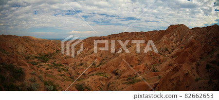 Panorama of Skazka aka Fairytale canyon, Issyk-Kul, Kyrgyzstan 82662653