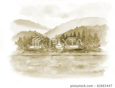 Sepia-colored satoyama landscape 82663447