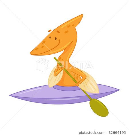 Cute adorable dinosaur animal canoeing. Lovely dino for nursery, t-shirt, book, print, poster design cartoon vector illustration Cute adorable dinosaur animal canoeing. Lovely dino for nursery, t-shirt, book, print, poster design cartoon vector illustration 82664193