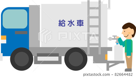 A person who receives water from a water truck A person who receives water from a water truck 82664482