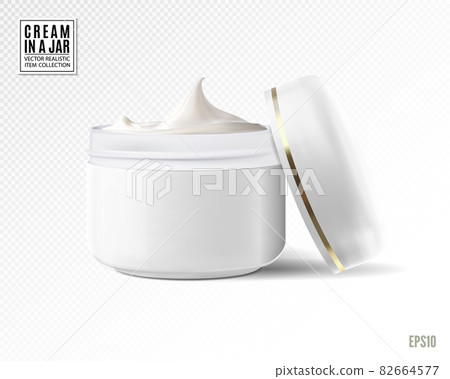 White container with cosmrtic cream on transparend background. Realistic vector, 3d illustration. 82664577
