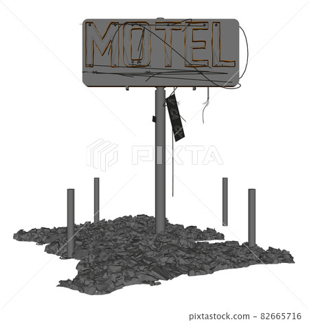 Destroyed signboard of a motel isolated on white background. 3D. Vector illustration 82665716
