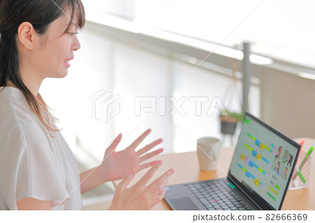 Online meeting_Woman talking with gestures Online meeting_Woman talking with gestures 82666369