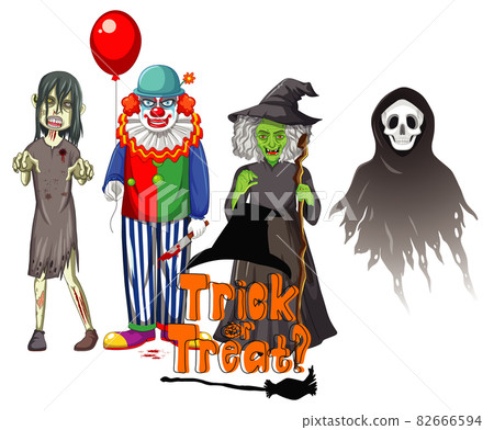 Trick or Treat text design with Halloween ghost characters Trick or Treat text design with Halloween ghost characters 82666594
