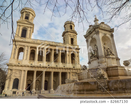 Saint-Sulpice church and square in front of church in Paris Saint-Sulpice church and square in front of church in Paris 82667130