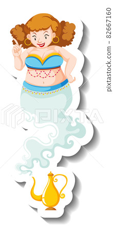 Genie lady coming out of magic lamp cartoon character sticker Genie lady coming out of magic lamp cartoon character sticker 82667160