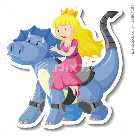 Princess riding a dragon cartoon sticker Princess riding a dragon cartoon sticker 82667193