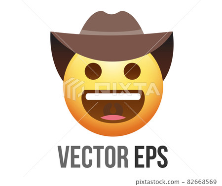 vector gradient yellow smiling face icon with brown leather cowboy hat and white teeth 82668569