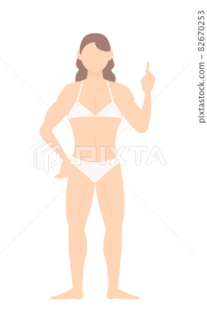 一個把手放在腰上並用手指指著的健美女人 一個把手放在腰上並用手指指著的健美女人 82670253