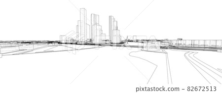 Vector 3d urban landscape. Buildings and roads - Stock Illustration ...