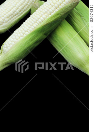 white corn with copy space on black background white corn with copy space on black background 82674313